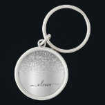 Silver Glitter Glam Metal Monogram Name Key Ring<br><div class="desc">Silver Faux Foil Metallic Sparkle Glitter Brushed Metal Monogram Name Keychains (Key Chain). This makes the perfect sweet 16 birthday,  wedding,  bridal shower,  anniversary,  baby shower or bachelorette party gift for someone that loves glam luxury and chic styles.</div>