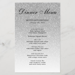 Silver Glitter Glam Party Menu