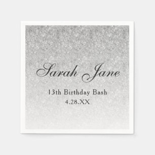 Silver Glitter Glam Personalised Napkin