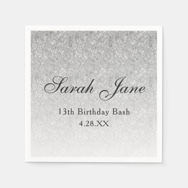 Silver Glitter Glam Personalised Napkin (Front)