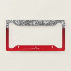 Silver Glitter Glam Red Gradient Monogram & Name