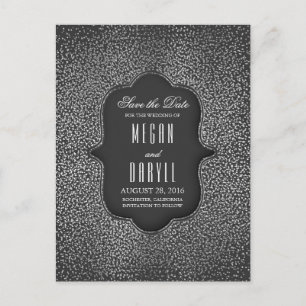 Silver Glitter Glamour Vintage Save the Date Announcement Postcard