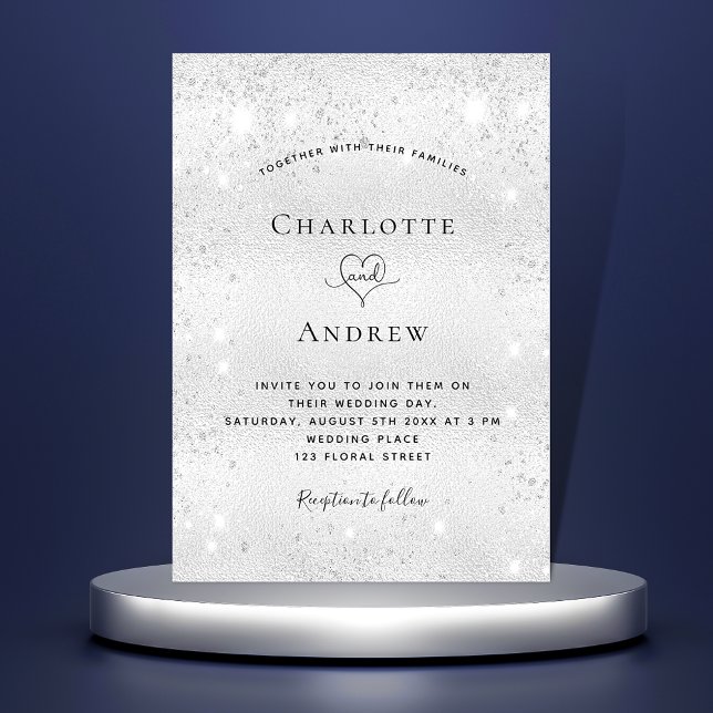 Silver glitter glamourous luxury wedding invitation (Creator Uploaded)