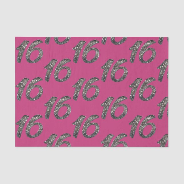 Silver Glitter Glittery 16 Sixteen 16th Birthday Tissue Paper (Front)