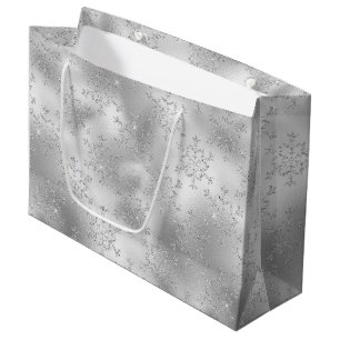 Silver Glitter Glitzy Snowflakes Large Gift Bag