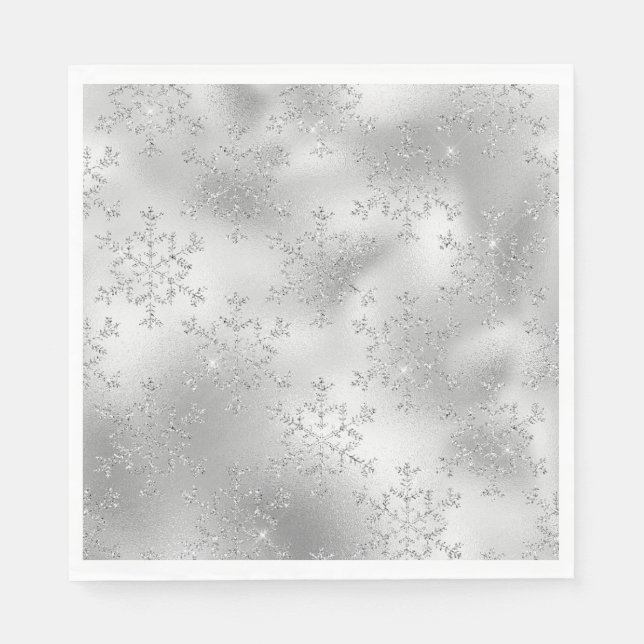 Silver Glitter Glitzy Snowflakes Napkin (Front)