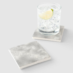 Silver Glitter Glitzy Snowflakes Stone Coaster