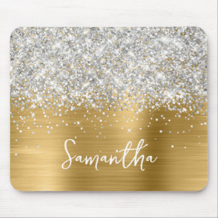 Silver Glitter Gold Glam Name Mouse Pad