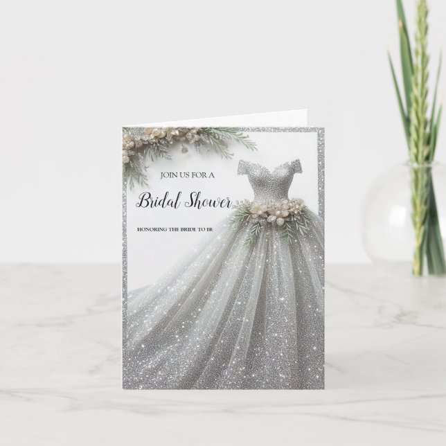 Silver Glitter Gown Dress Bridal Shower Invitation (Front)