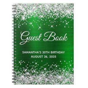 Silver Glitter Green Foil 30th Birthday Guestbook Notebook