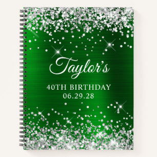 Silver Glitter Green Foil 40th Birthday Guest Notebook