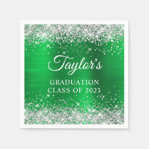 Silver Glitter Green Foil Graduation Napkin