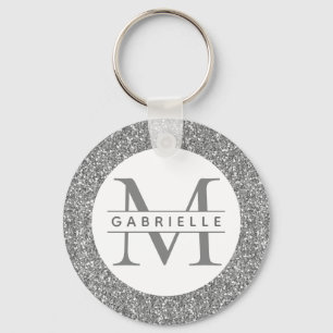 Silver Glitter Grey Initials Name Keychain