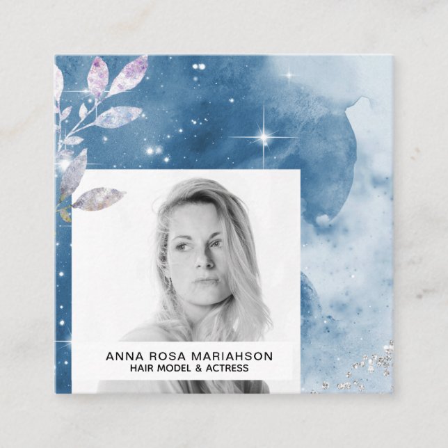 *~* Silver Glitter Hair Model Actress Stars PHOTO Square Business Card (Front)