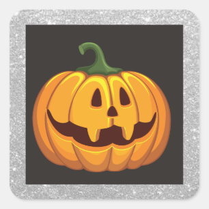 Silver Glitter Halloween Pumpkin Square Sticker
