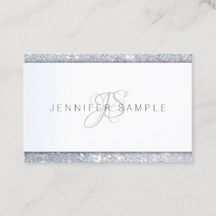 Silver Glitter Handwritten Monogram Template Business Card