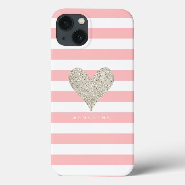 Silver Glitter Heart Case-Mate iPhone Case (Back)