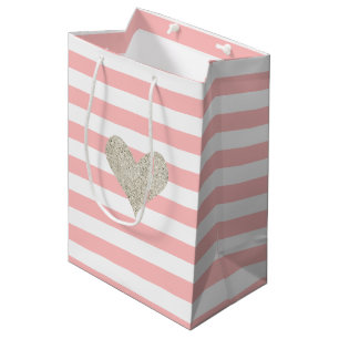Silver Glitter Heart Medium Gift Bag