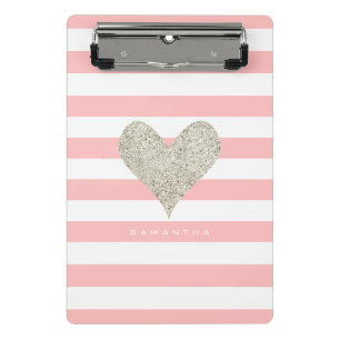 Silver Glitter Heart Mini Clipboard