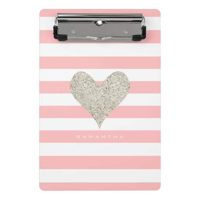 Silver Glitter Heart Mini Clipboard (Front)