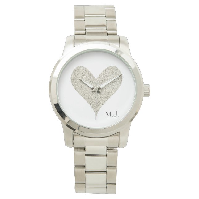Silver Glitter Heart Watch (Front)