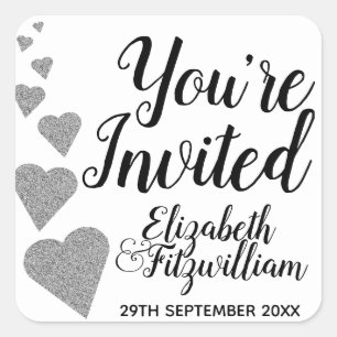 Silver Glitter Hearts Envelope Seal Stickers