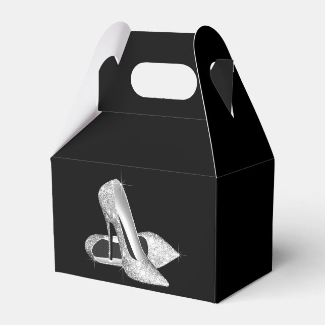 Silver Glitter High Heel Shoe Favour Box (Front Side)