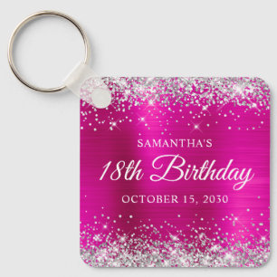 Silver Glitter Hot Pink Foil 18th Birthday Key Ring