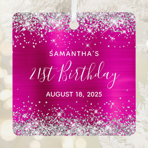 Silver Glitter Hot Pink Foil 21st Birthday Metal Tree Decoration