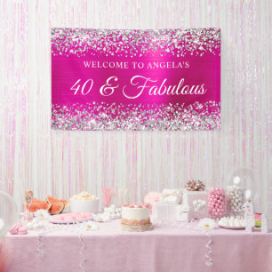 Silver Glitter Hot Pink Foil 40 & Fabulous Welcome Banner