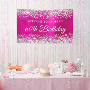 Silver Glitter Hot Pink Foil 60th Birthday Welcome Banner