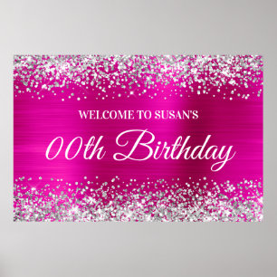 Silver Glitter Hot Pink Foil Birthday Welcome Poster