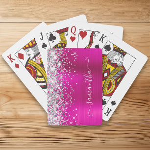 Silver Glitter Hot Pink Foil Girly Signature Playing Cards