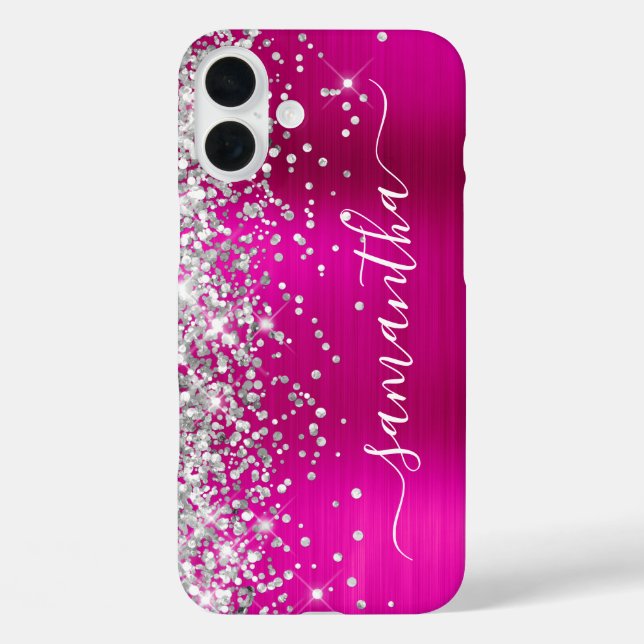 Silver Glitter Hot Pink Metallic Girly Signature Case-Mate iPhone Case (Back)