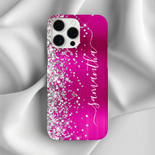 Silver Glitter Hot Pink Metallic Girly Signature iPhone 16 Pro Max Case
