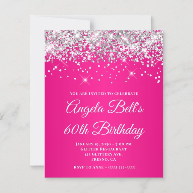 Silver Glitter Hot Pink Ombre 60th Birthday (Front)
