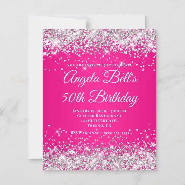 Silver Glitter Hot Pink Ombre Fancy Monogram (Front)