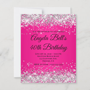 Silver Glitter Hot Pink Ombre Fancy Monogram 40th