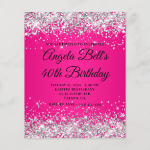 Silver Glitter Hot Pink Ombre Fancy Monogram 40th Flyer