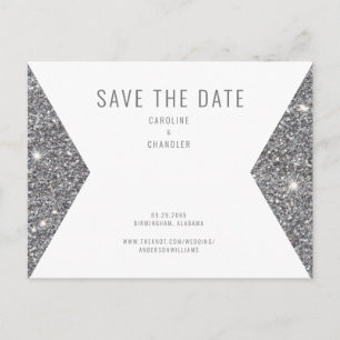 Silver Glitter Image Modern Save the Date    Postcard