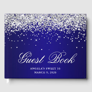 Silver Glitter Indigo Blue Ombre Sweet 16 Guest Book