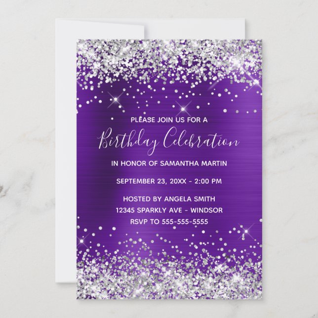 Silver Glitter Indigo Foil Birthday Celebration Invitation (Front)