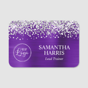 Silver Glitter Indigo Purple Foil Logo Title Name Tag