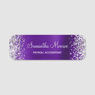 Silver Glitter Indigo Purple Foil Name Title Tag