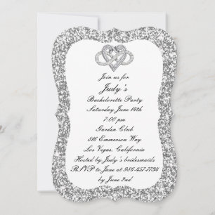 Silver Glitter Infinity Heart Bachelorette Party Invitation