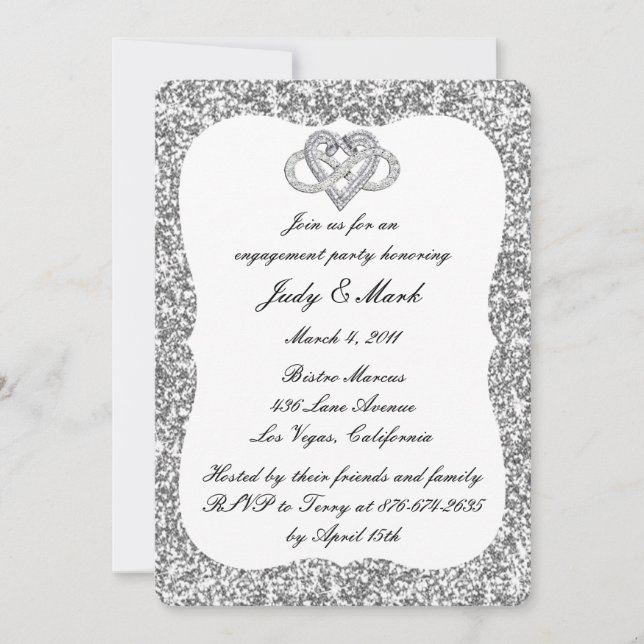 Silver Glitter Infinity Heart Engagement Party Invitation (Front)