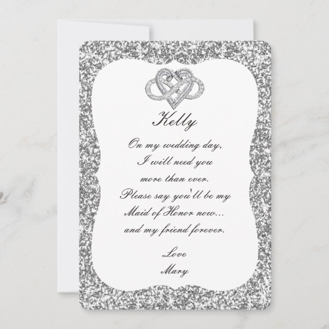 Silver Glitter Infinity Heart Maid Of Honour Card (Front)