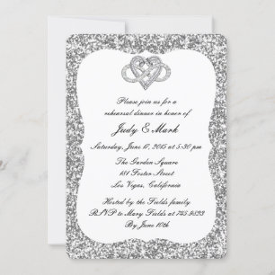 Silver Glitter Infinity Heart Rehearsal Dinner Invitation