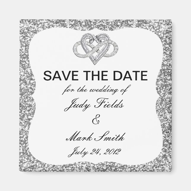 Silver Glitter Infinity Heart Save The Date Magnet (Front)
