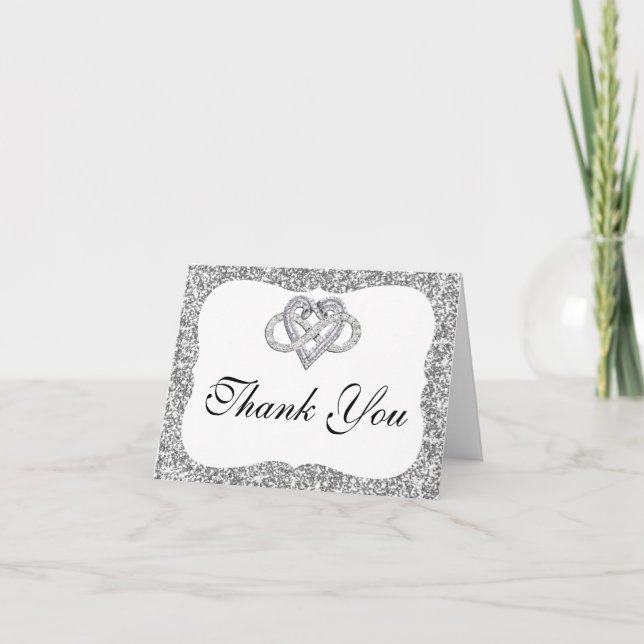 Silver Glitter Infinity Heart Thank You Card (Front)
